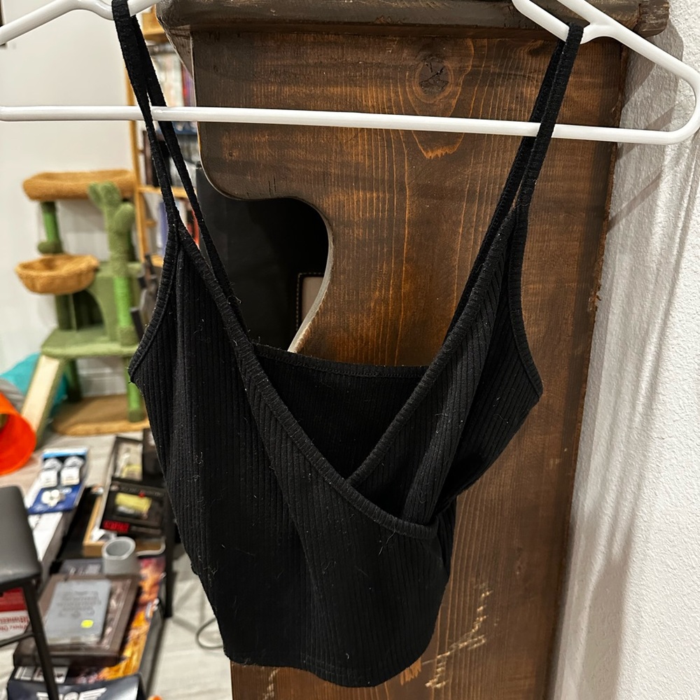 Black crop top with cross front, size XS